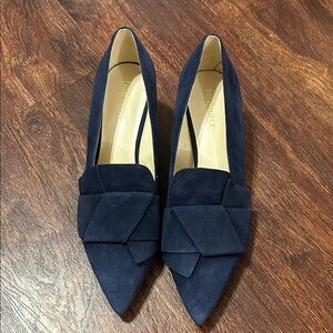 Nine West Navy Pointed Toe Suede Loafers with Knot Detail